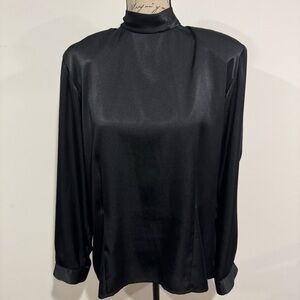 Pendleton Womens Classic Vintage Black Long Sleeve Mock Neck Blouse Top Size 14